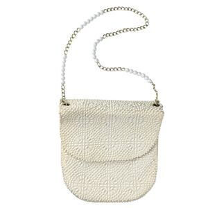 Vintage White Beaded Shoulder Bag Gold Chain Retro 50's 60's Evening Bounty
